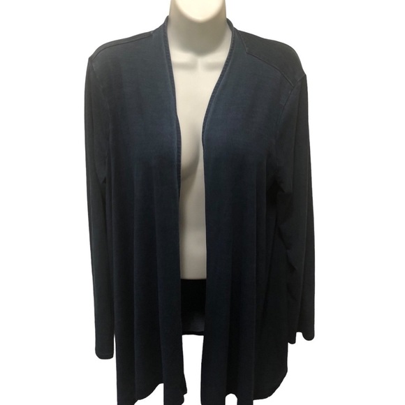 Pure Jill Indigo Ocean Wash Draped Open Concept Cardigan M Long Stretch Fall - Picture 3 of 8